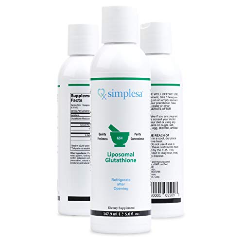 SIMPLESA NUTRITION  Best Tasting Liposomal Glutathione, Made in USA, Gluten-Free, Non-GMO, Pure Reduced Glutathione (GSH) 5.0 FL OZ