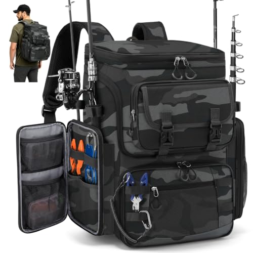 Image of RAINSMORE Fishing Backpack, 45L Large Water-resistant Fishing Tackle Bag