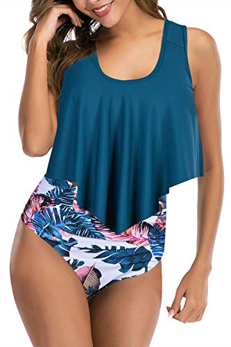 Image of Women High Waisted Bikini Swimsuit Flounce Vintage 2 Piece Bathing Suits
