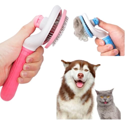 Escova Rasqueadeira Retira P&ecirc;los C&atilde;o Gato Cachorro Auto Limpante Resistente Inox Confort&aacute;vel