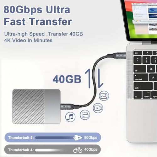 Image of Verilux PD 240W Type C Cable Fast Charging, 20CM C Type Charger Cable with 80Gbps Data Transfer & 16K@60Hz UItra HD Dislay for Thunderbolt 5 /4 /3, iPhone 17 /16 /15, Galaxy S25 /S24 /S23