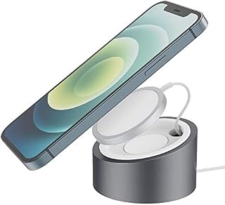 Stouchi Mag-safe Stand Heavy-duty Premium Metal Desktop Holder Mag safe Dock Base Compatible with Mag-Safe Charger for iPhone 12/13/14(Mag-safe Charger/Cable Not in Package)-Grey