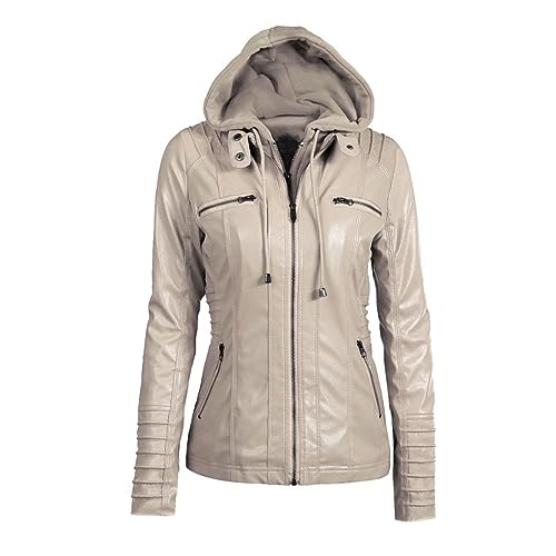 Manteau de motard pour femmes pour l'automne hiver veste en cuir Dninmim couleur abricot S