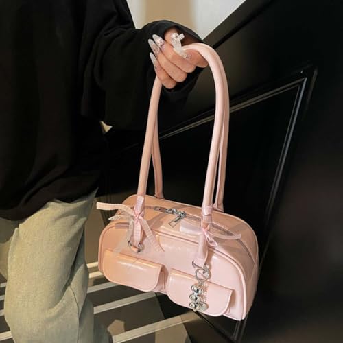 Kawaii Women's Bow Coquette Purse PU Leather Retro Boston Handbag pastel goth handbag4
