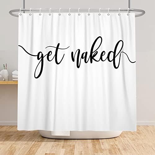 SDOTPMT 48x72inch Get Naked Shower Curtain Black Funny Cute Quotes Bath Curtain Decorative Aesthetic Letter Polyester Fabric Artistic Bathroom Curtain with Hooks