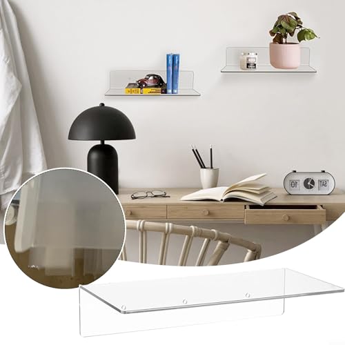 Jonikuper Estante de pared acrílico transparente para sala de estar, baño, dormitorio, estante flotante de 12 x 5.9 pulgadas para almacenamiento en pared, montaje sin marcas, soporta 4.4 libras