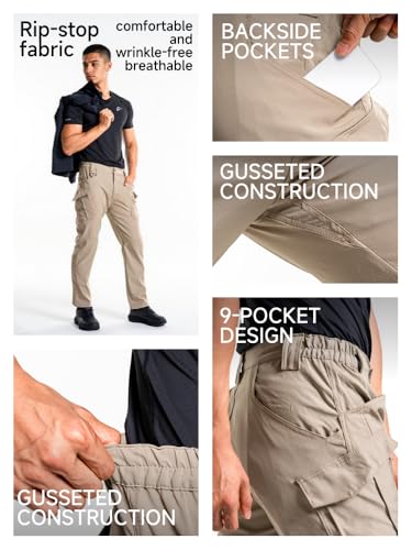 Sonic Cat Work Pants for Men Ripstop Tactical Pants Lightweight Water Resistant EDC Hiking Carpenter Hunting Pants with Multi Pockets (US, Alpha, Medium, 36, 30, Regular, Regular, Khaki)