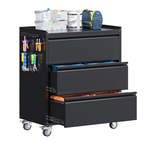 Image of 35.5 inch Rolling Tool Cabinet with 3 Drawers and Side Pegboards