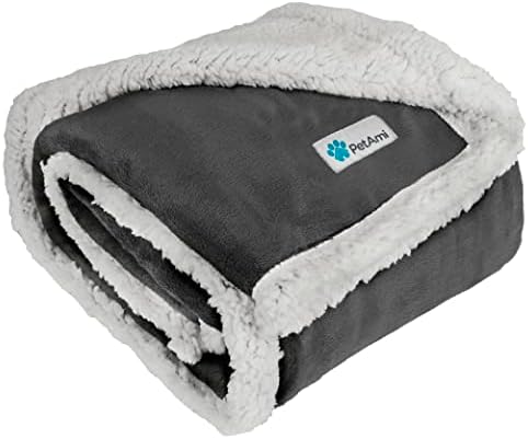 PetAmi Waterproof Dog Blanket for Bed, Couch, Sofa | Waterproof Dog Bed Cover for Large Dogs, Puppies | Grey Sherpa Fleece Pet Blanket Furniture Protector | Reversible Microfiber | 80 x 60 (Charcoal)