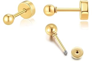 14K Gold Dainty 3mm Flat Back Ball Stud Earrings for Girls and Women