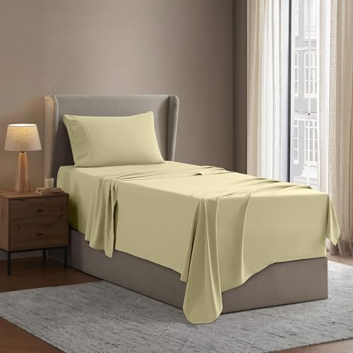Image of Nestl Twin Sheet Set - Bed Sheets - Vanilla Yellow - 3-Piece Deep Pocket