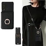 for xperia 5 iii 用 ケース ショルダー ストラップ 可愛い エクスペリア5iii 用 薄型 かわいい so-53b スマホケース 携帯 背面手帳型 斜めかけ 肩掛け 首掛け 紐付き 韓国 軽量 カード収納 ショルダーケース おしゃれ 2way ブラック