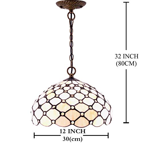 Image of WERFACTORY Tiffany Pendant Light Fixture Stained Glass Hanging Lamp 12 Inch