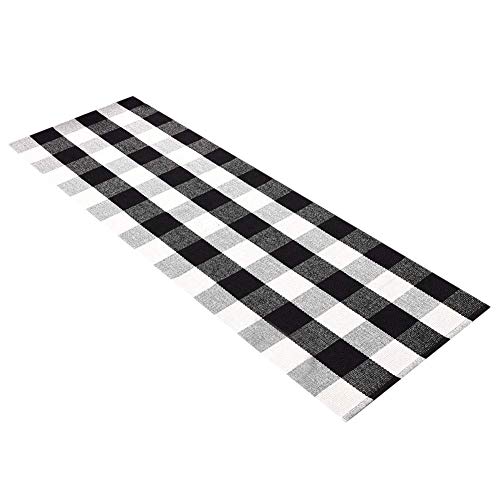 LEVINIS Kitchen Runner Rugs - Black and White Retro Lattice
