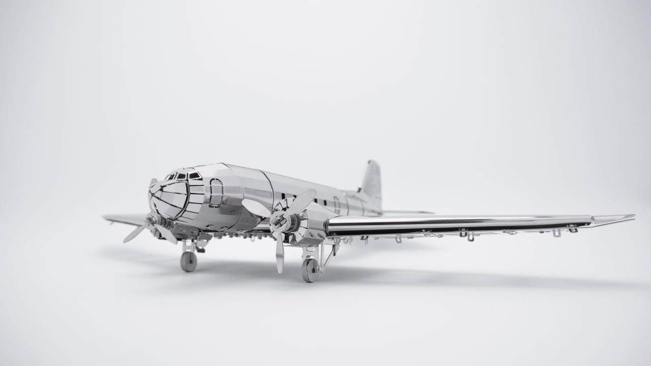 METAL-TIME REMARQUABLE Douglas, modèle Douglas DC-3, kit de Construction mécanique de modèle d'avion en métal 3D, Construction de Bricolage en Acier Inoxydable avec boîte à Outils - 146 pièces.