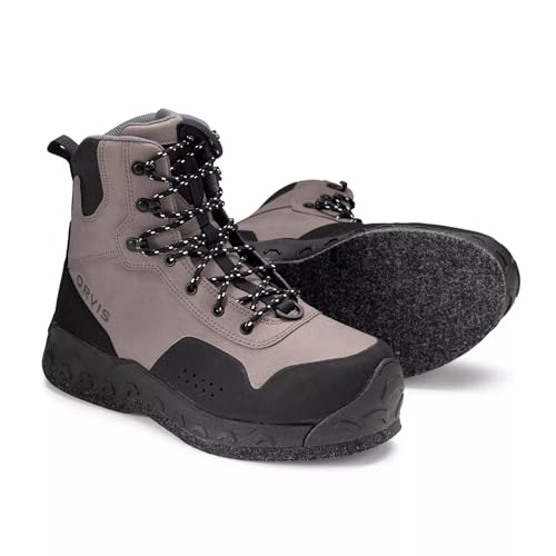 Orvis Clearwater Wading Boots for Men - Heavy Duty Non Slip Men’s Fishing Waders with Rubber Toe Bumper and Felt Bottom, Gravel - 13