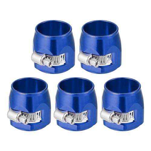 X AUTOHAUX 5 Pcs AN12 Hex Car Hose Finisher Flexible Rubber Pipe Clamp with Screw Band Adapter Fitting for Oil Fuel Water Tube Blue