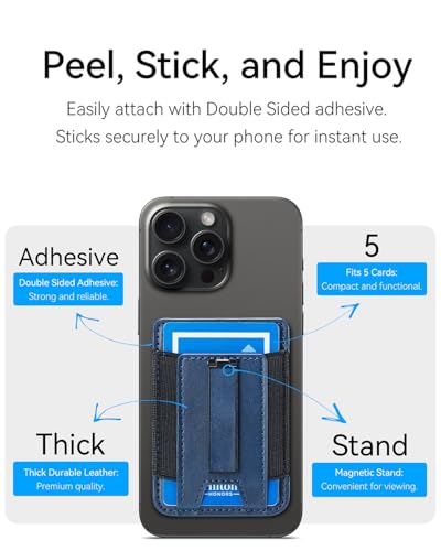 Image of Phone Card Holder Wallet with Stand, Hold 6 Card for iPhone Andriod | Stretch fabric card holder stick on back of phone case. Built-in stand for hands-free viewing. Holds 6 credit /ID cards