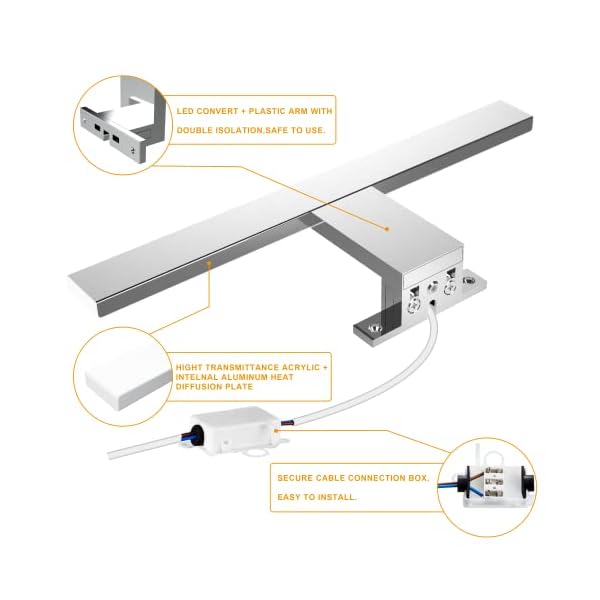 Aourow LED Spiegelleuchte 5W 500 Lumen,Badezimmer Spiegellampe Kaltweiß 6000K,Badleuchte Edelstahl IP44 Wasserdicht für… – Bild 6