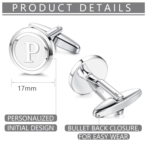 image for LOYALLOOK Initial Silver Cufflinks for Men Silver Cuff Links Personali