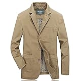 [GmrvaMen] テーラードジャケット ブレザー 3つボタン ジャケット 上着 アウター 綿 ビジネス 通勤 カジュアル おしゃれ 細身 春 秋 秋服 防寒 防風 大きいサイズ メンズ (カーキ, 2XL)