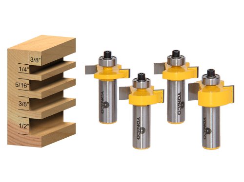 Yonico 14481 4 Bit Slot Cutter Router Bit Set 1/2-Inch Shank