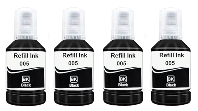 Premium Ink 005 Refill Bottle for Inkjet Printers | Black Color | Compatible Ink | Pack of 4(228ml Each) Dye-Based Ink for Smooth Printing