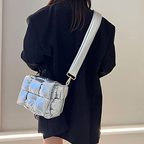 Image of Shoulder Bag Lightweight Puffer Tote Crossbody Bag Handwoven for Women | waterproof nylon, durable, soft padded texture, versatile for travel, work, weekend, everyday, adjustable strap
