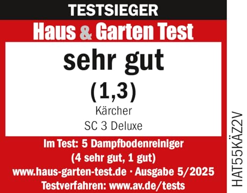 Kärcher Dampfreiniger SC 3 Deluxe, Dampfdruck: 3,5 bar, Aufheizzeit: 30 s, Leistung: 1.900 W, Flächenleistung: 75 m², Tank: 1 l, mit Bodenreinigungsset, Mikrofaser-Bezug, Düsen und Rundbürste, Weiß