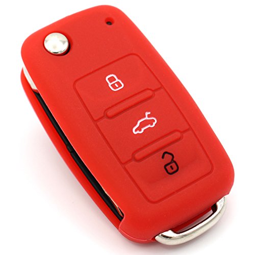 CYK www. CoverYourKey .de Etui à clés en Silicone Compatible avec Les clés VW Skoda et Seat pour clé de Voiture à 3 Boutons VA (Rouge)