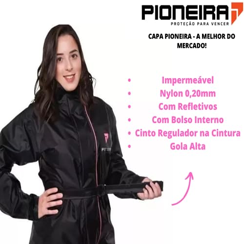 Conjunto Capa de Chuva Feminino Tamanho G Preto Impermeável Motoqueiro Nylon 0,20mm Pioneira - 1801-