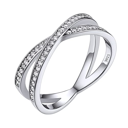 Bestyle Anillo de Infinito en Forma de X con Circonita, Anillo Infinito Mujer de Tamaño 19,75, Anillo de Plata de Ley 925 Chapado en Oro Blanco, Anillos de Compromiso Aniversario Boda para Regalo Cover