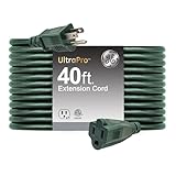 GE Outdoor Extension Cord, 40 Ft, Grounded Heavy Duty Extension Cord, 16AWG 3 Prong Extension Cord Outdoor, Outside Extension Cord, Long Extension Cord ETL Listed, Green Outdoor Extension Cord 81601