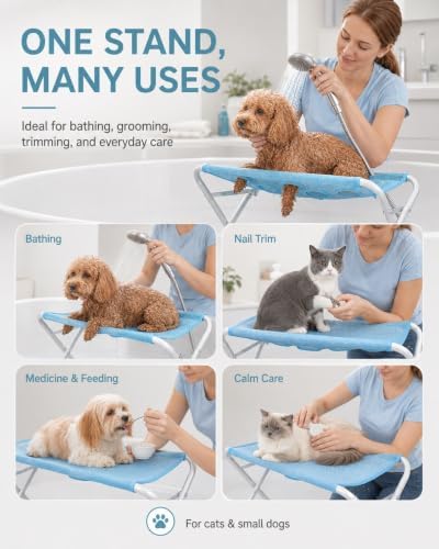 Foldable Pet Bathing Stand, Dog Grooming Hammock for Cats and Small Dogs - 5