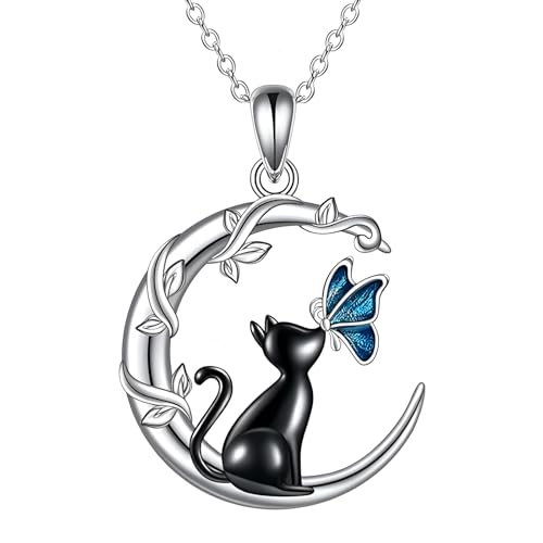 Collier chat noir Halloween en argent sterling pour soirée gothique