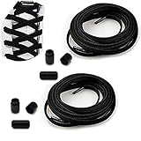  Kekechaoran Cordones Elásticos Sin Nudo con Hebilla Metal  Cordones Elásticos Silicona/Cordones Elásticos de Goma con Botón de [No es Necesario Atar los Cordones de los Zapatos] (2 Pares Negro)