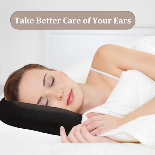 Image of Ear Piercing Pillow for Side Sleepers with Ear Hole, Donut Pillow for Ear with Silky Pillowcase for CNH and Ear Pain Inflammation Pressure Sores Piercing, Ear Guard Pillow (Black Silk)