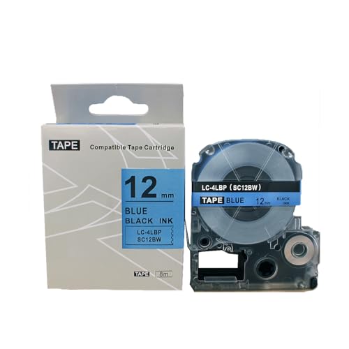 Fita Refil Compatível LK-4LBP LC-4LBP9 212BBPX Azul 12mm para Rotulador Epson LW-300 LW-400 LW-600P