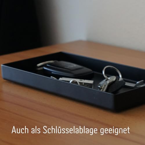 Edelstahl Dekotablett schwarz | Ablageschale für Küche und Bad, rechteckig | Deko Tablett schwarz matt | Bad Organizer, auch als Schmuckschale geeignet | Badezimmer Deko