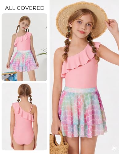 Image of GRACE KARIN Girls One Piece Swimsuits with Mesh Skirt Bathing Suit Swimwear 6-14Y
