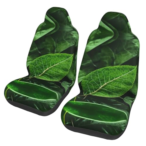 BLWSLC Fundas de asiento para autobús, transbordadores, protegen coches, SUV, camiones, furgonetas, fundas de asiento de coche, diseño de hojas verdes, 2 unidades