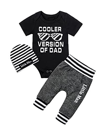 Image of Fommy Newborn Baby Boy Clothes New to The Crew Letter Print Romper+ Pants+Hat 3PCS Outfit