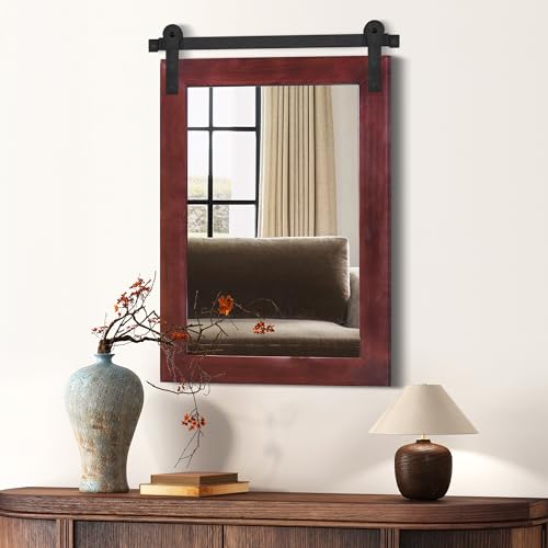 Image of COGOOD Bathroom Mirrors for Over Sink - 22 x 30 Farmhouse Barn Door Wall Mirror for Bathroom, Living Room, Entryway Wall Decor Espresso