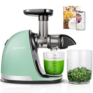 AMZCHEF Juicer Machines - Cold Press Juicer - Slow Masticating for Whole Fruits and Vegetables - Delicate Chew No Need to Filter - Bright Green