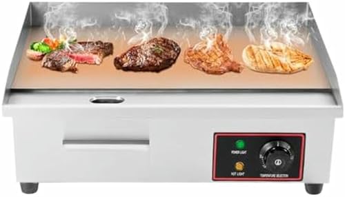 OJHGRDFV Plancha eléctrica Comercial de Acero Inoxidable de 1600 W, 54 x 40 cm, con Temperatura Ajustable de 50 a 260 °C, para restaurantes, Tiendas y Puestos callejeros.