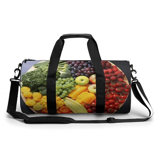 Rainbow Vegetable And Fruit Gym Bag for Men Women, Sturdy Oxford Cloth Travel Bags with Removable Shoulder Strap, Waterproof Duffel Bag for Fitness, Travel, Yoga