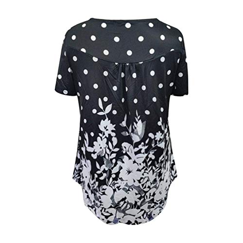 Túnica feminina floral de bolinhas, gola redonda, manga curta, casual, plus size, Branco, G