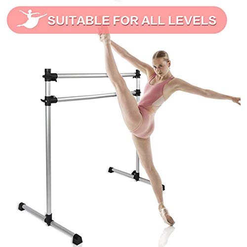 Lovinouse Upgraded 4 FT Portable Ballet Barre, Adjustable Freestanding Ballet Dance Bar for Home and Gym, Dancing Stretching Bar with Leg Stretching Band and Carry Bag (Sliver) - Thumbnail 7