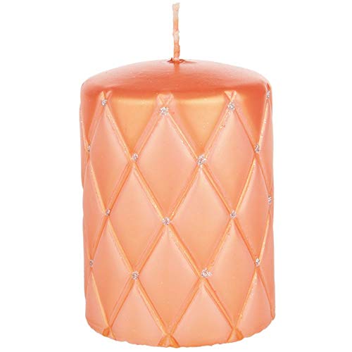 tradingbay24 Elegance-Stumpenkerze Diamant mit Glitzerelementen Handarbeit Ø 7 cm, 10 cm glänzend orange tb00127 Handmade Deko-Kerze Design-Kerze Elegance-Kerze Cover