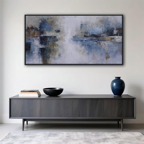 Image of AJAZIKO Abstract Canvas Wall Art, Blue Wall Art for Living Room Modern Artwork for Walls, Pictures for Above Bed, Large Decor for Bedroom and Office Contemporary Wall Decor 24x48IN